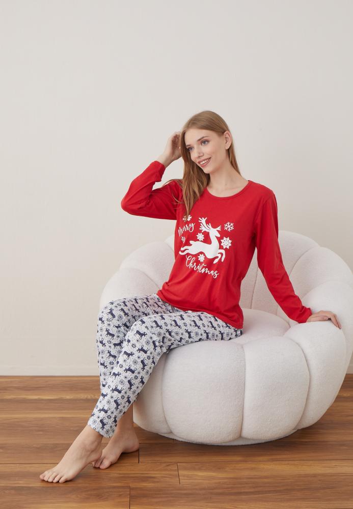 Pijama Dama Craciun ,maneca lunga ,pantaloni lungi,Engros